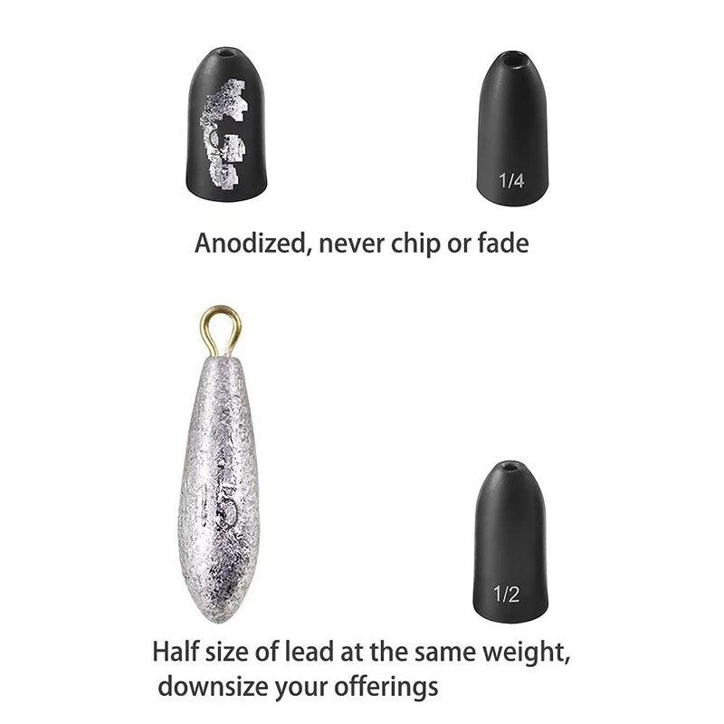 Fishfun Tungsten Bullet Fishing Weights, Insert Free Worm Sinkers, 5 Pack, 3/16oz, No Chip Black - Image 3